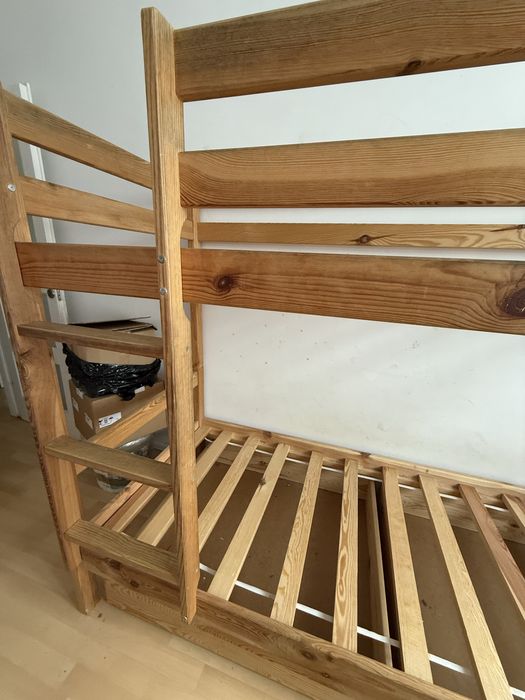 Łóżko piętrowe drewniane 80x200 + materace + szuflady