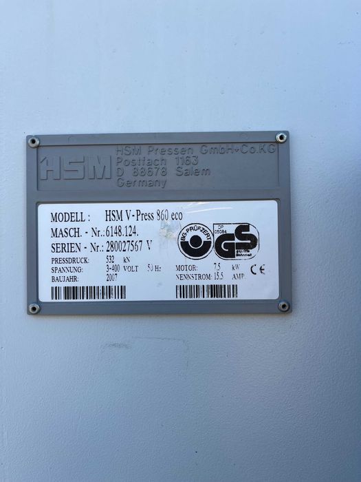 Belownica prasa do makulatury folii odzieży kartonu HSM V-press860eco