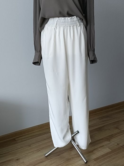 Nowe kremowe spodnie eleganckie wysoki stan wiskoza L XL
