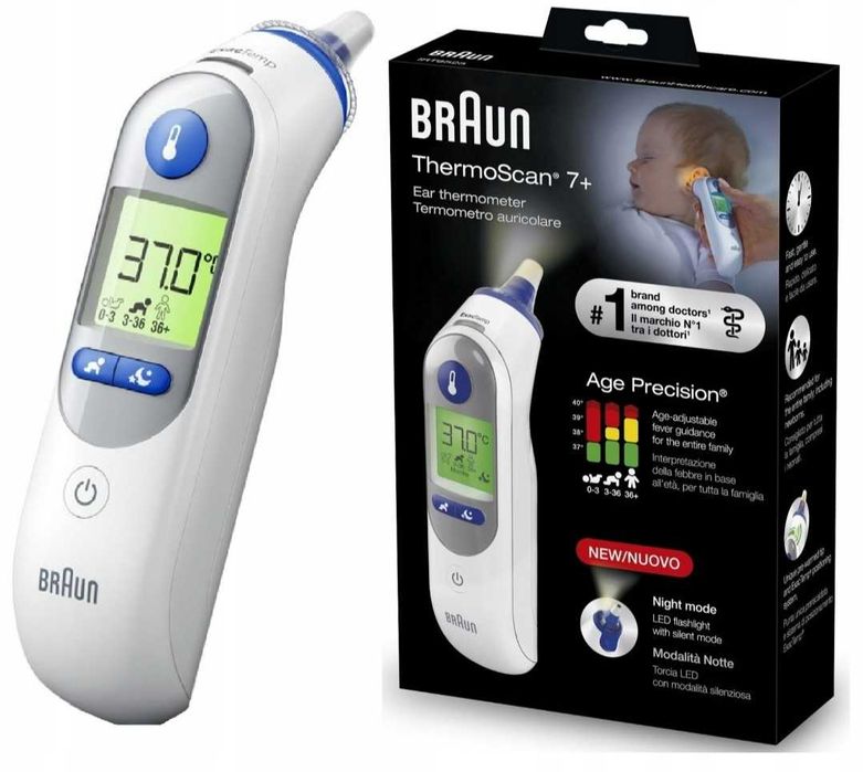 MEGA !!! TERMOMETR DOUSZNY Braun ThermoScan 7+(IRT6525)