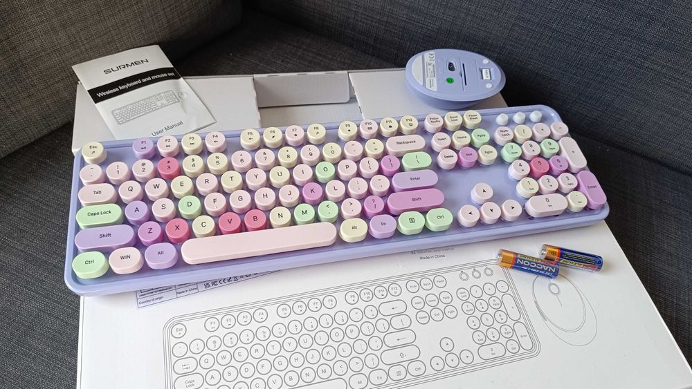 Uroczy zestaw klawiatura bezprzewodowa mysz USB fiolet QWERTY, kobieca