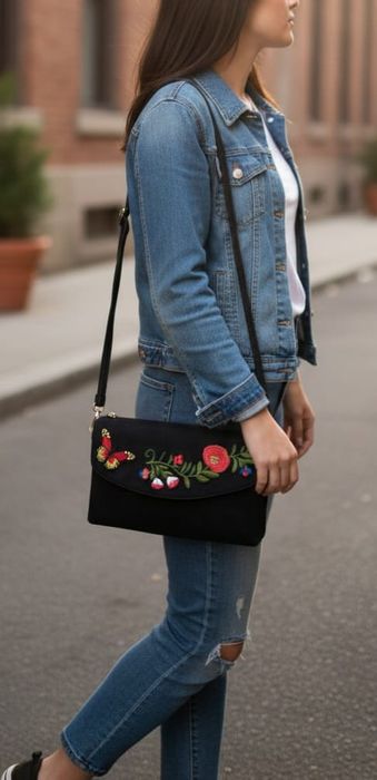 Mala preta com flores