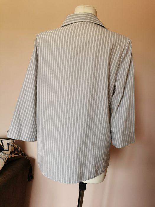 Koszula biała w paski szara bluzka elegancka vintage boho retro 44 XXL