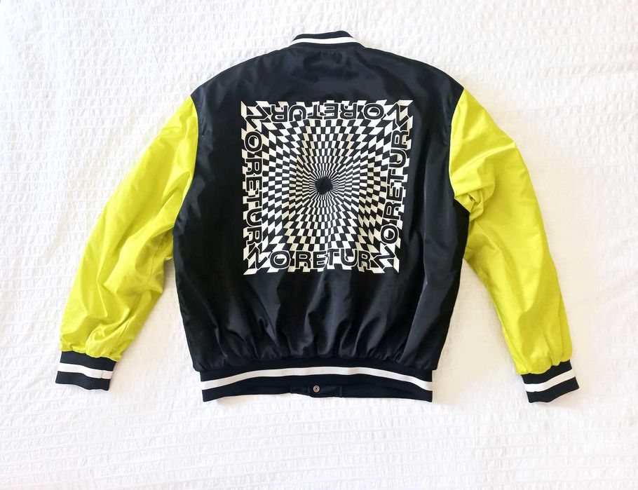 Casaco Blusão Bomber Impermeável Preto Amarelo L Bershka
