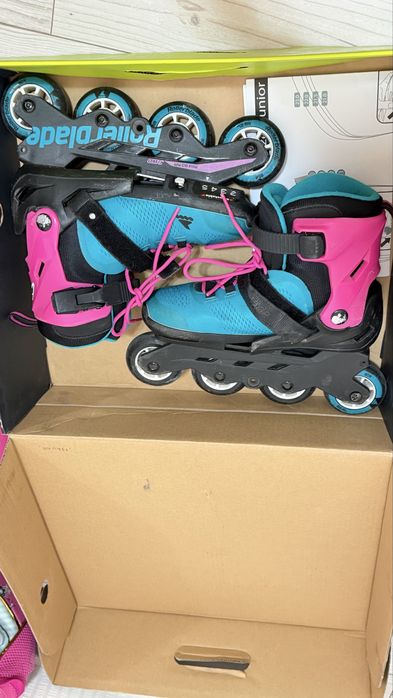 Дитячі ролики Rollerblade Pink Emerald Green ( 33–36)+захист+рюкзак