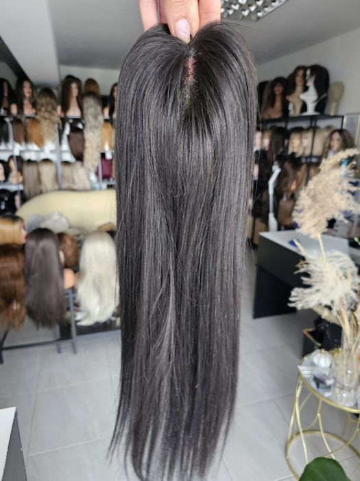 Mini topper tupet mono baza Lucy włosy naturalne 50cm czarny kolor