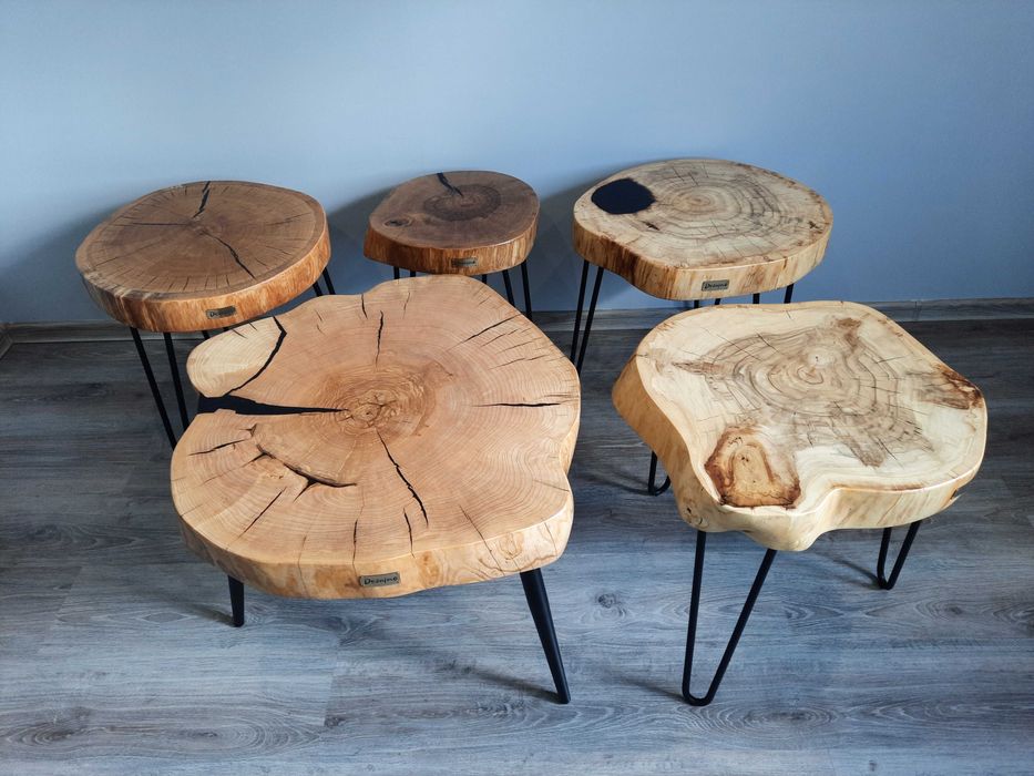 Stolik kawowy plaster drewna loft industrial od ręki