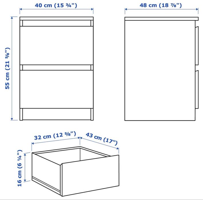 2 mesas de cabeceira MALM ikea + 2 vidros