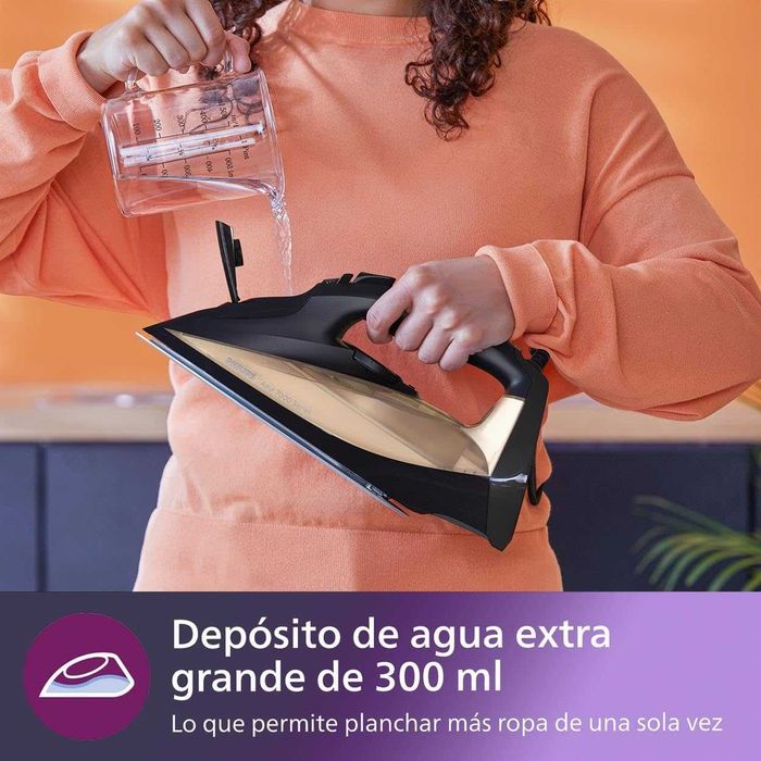 Philips Azur 7000 Series Ferro a vapor, 2800 W, 50 g/min vapor contínuo, 250 g de golpe a vapor, vapor vertical, preto/dourado (DST7040/80)