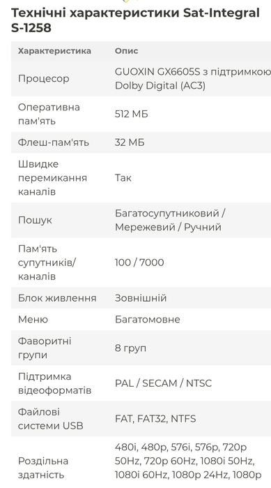 Продам спутниковый ресивер INTEGRAL   S-1258 HD