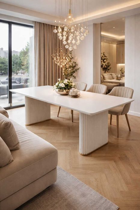 Stół z lamelami RITMO , BLAT – FREZ 45 stopni, AKANT Meble