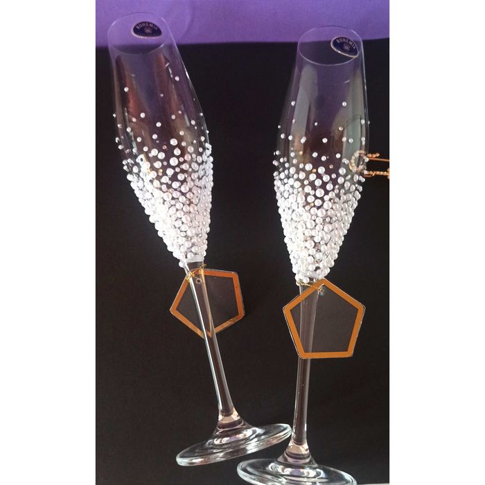 Жемчужные свадебные бокалы, весільні келихи  перлинами стразами Пишите