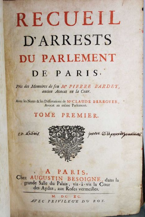 2 obras de Pierre Bardet e Jean Bacquet. Anos de 1690 e 1744.