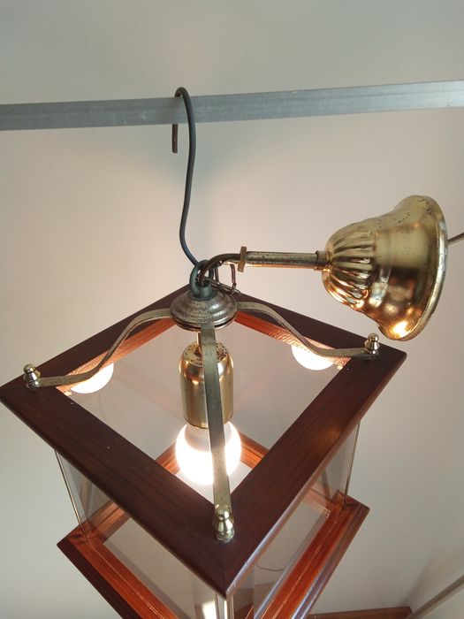 Candeeiro teto cristal e madeira