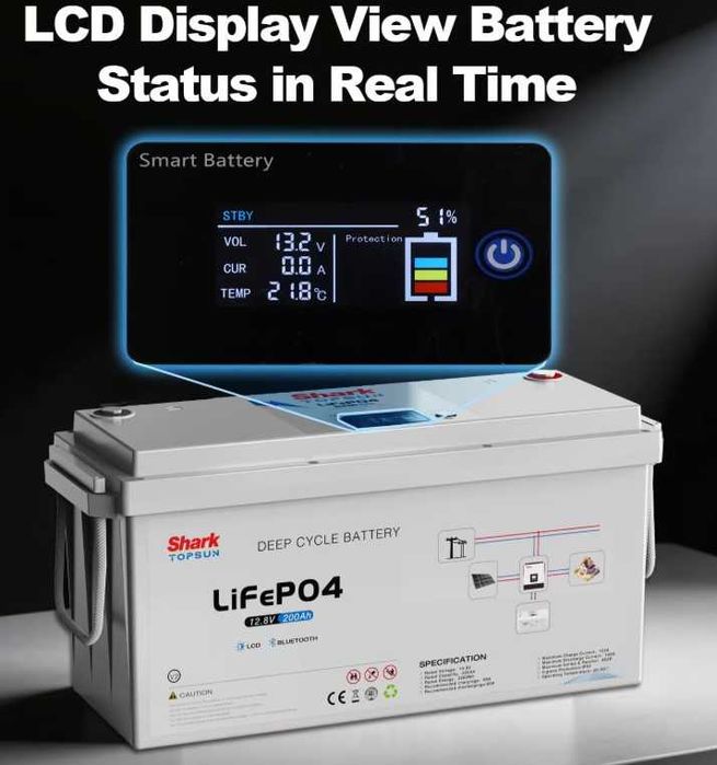 Акумулятор Lifepo4 Shak Topsun (Sandisolar) 12V 200Ah LCD BT