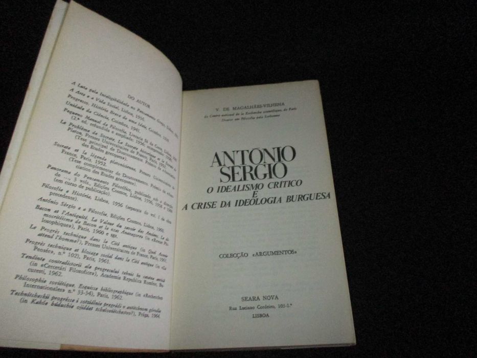 Livro António Sérgio O Idealismo Crítico A Crise da Ideologia Burguesa