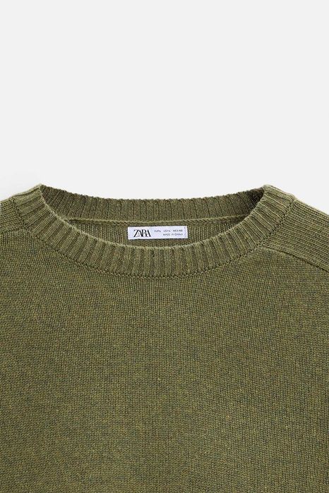 Zara чоловічий зелений текстурований светр із вовною