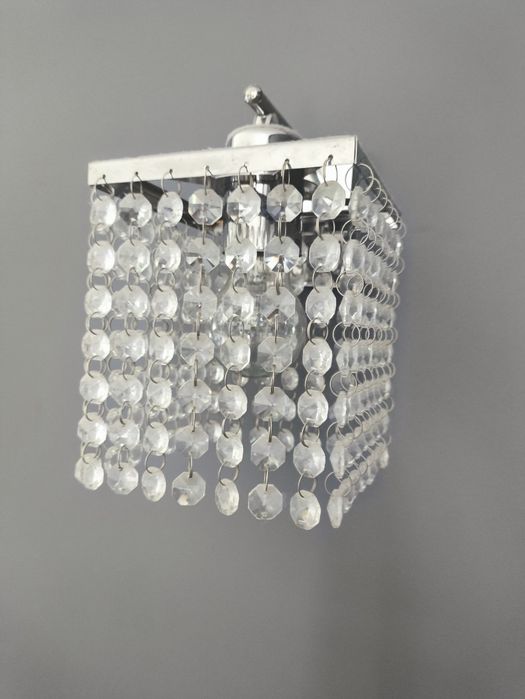 Lampa stół kryształki kinkiet zestaw srebro