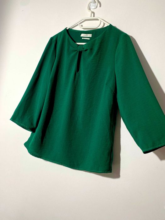 bluzka oversize luźna koszula zielona 34 XS boho hippie elegancka gree