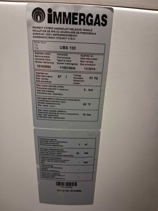 Zasobnik c.w.u. Immergas UBS 100 87 Litrów, Naczynie przeponowe 12 L