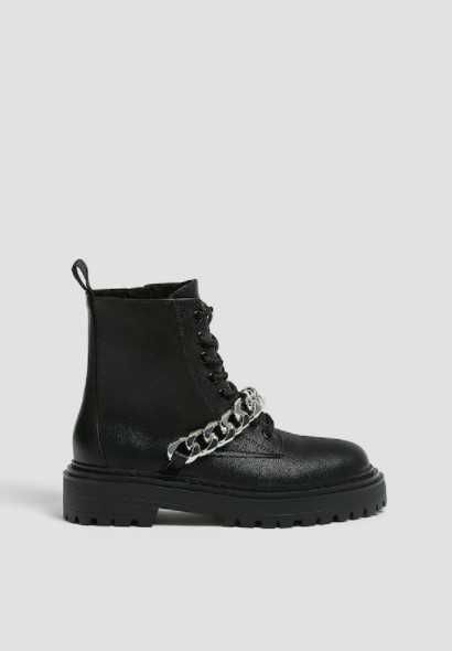Botas pretas militares botins efeito pele com atacadores mulher