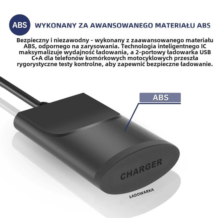 Ładowarka motocyklowa USB typu C + wodoodporna szybka ładowarka