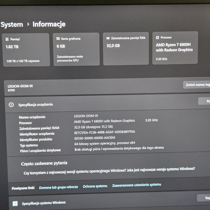 Legion 5 15ARH7H Ryzen 7 6800H 16GB DDR5 RTX 3060 TGP 140W PSU 300W