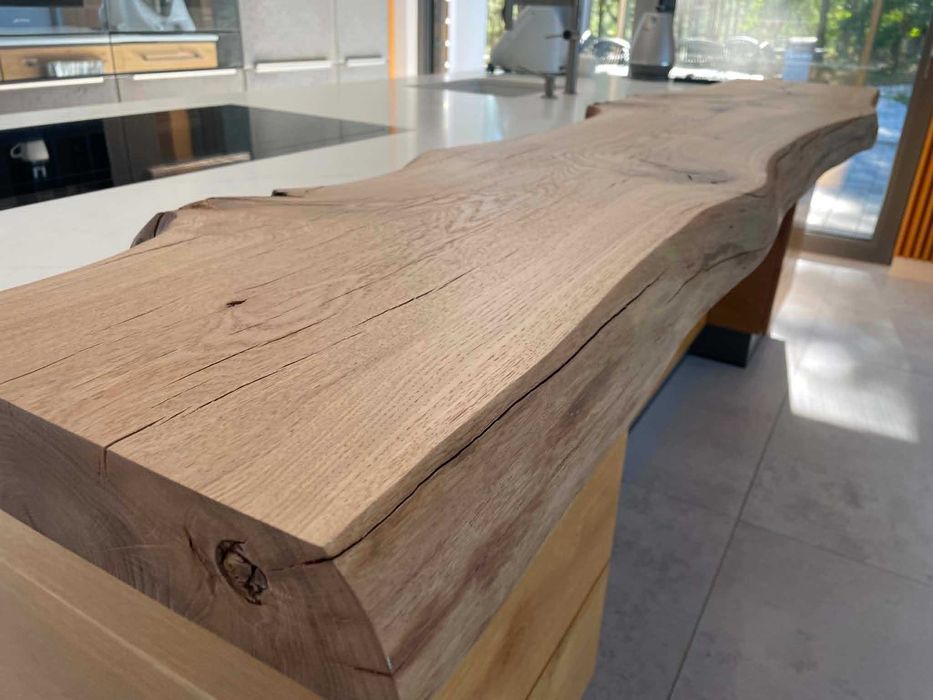Blat, barek, kłoda, deska dębowa loftowa- 220 cm, grubość 7 cm MONOLIT, OKAZJA