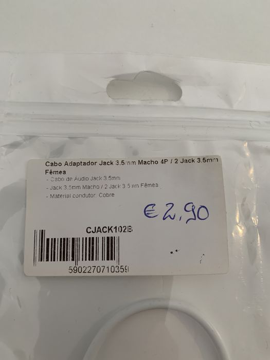 Splitter audio para auscultadores com microfone