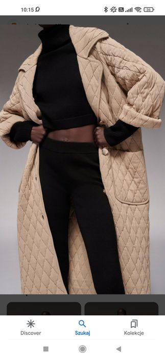 Płaszcz dzianinowy pikowany oversize XS -S beżowy Zara nowy