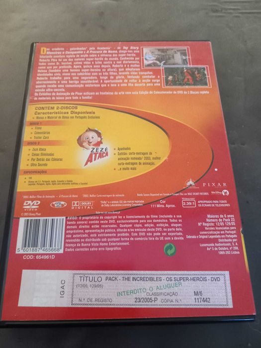 2 Dvd s THE INCREDIBLES – 2 DISCOS Filme Original DOBRADO em Português