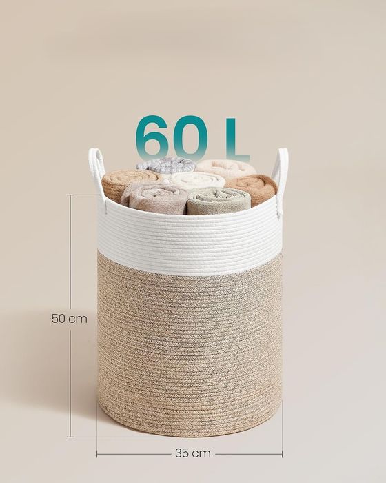 Kosz na pranie wolnostojący 60L organizer na zabawki Pojemny BOHO