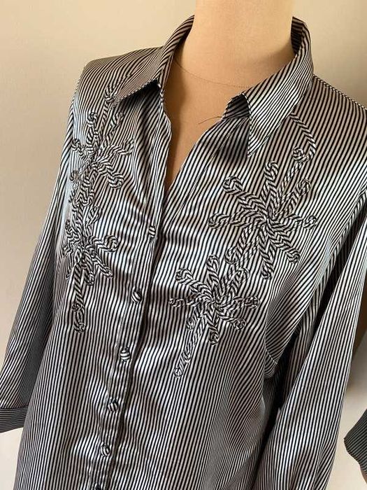 Bm koszula elegancka sliska paski żabot xxxl +size 46 44