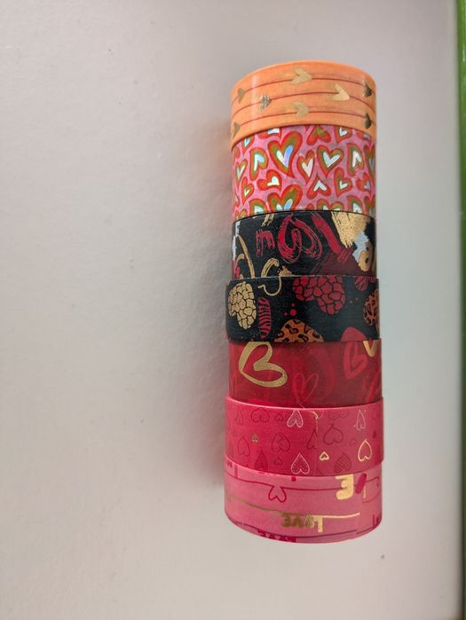 F7x Fita-cola colorida com corações - Washi Tapes