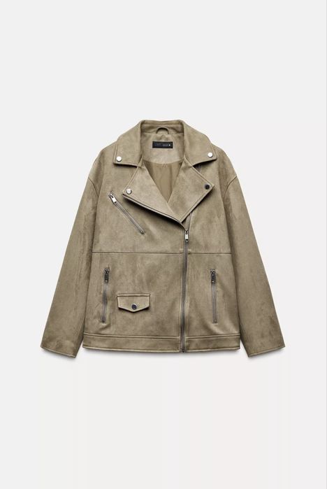 Biker jacket com efeito de camurça bege ZARA