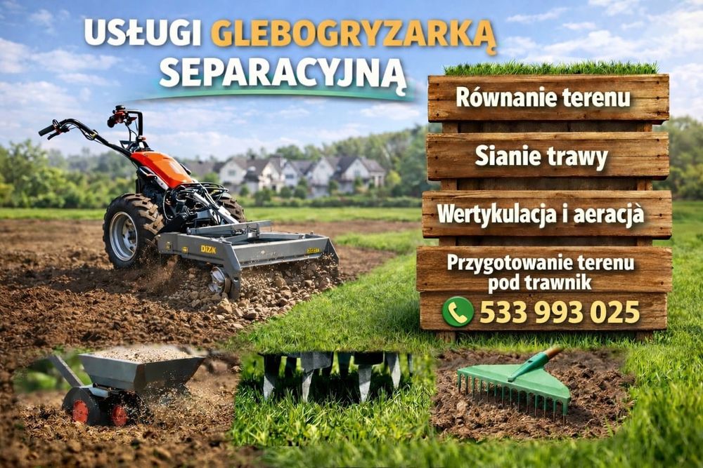 Usługi glebogryzarką separacyjną równanie terenu wertykulacja areacja