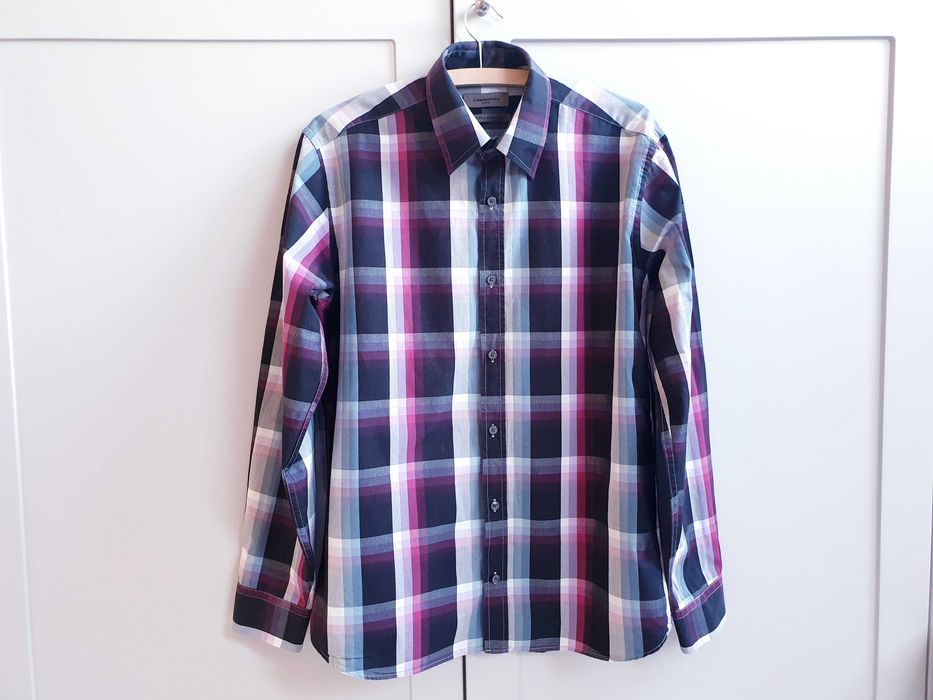 Koszula w kratę duńska Lindbergh Copenhagen L kołnierzyk 41 42