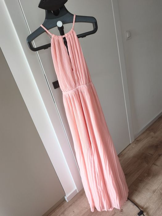 Długa maxi sukienka pudrowy róż h&M 40 L