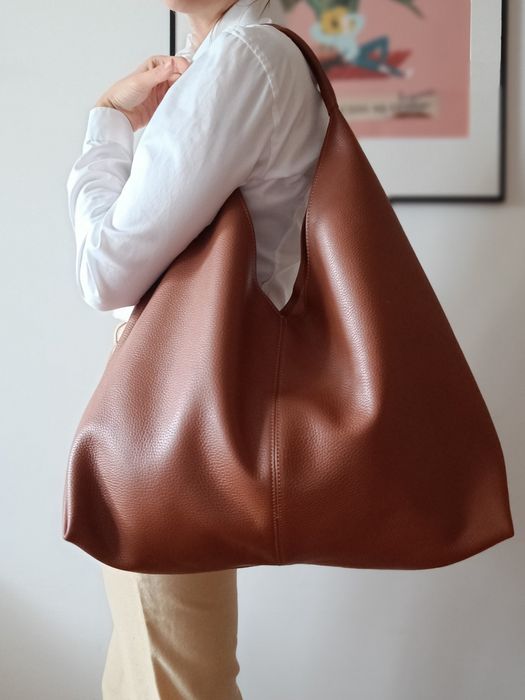 Brązowa ruda Koniakowa torebka hobo shopper na ramię skorzana