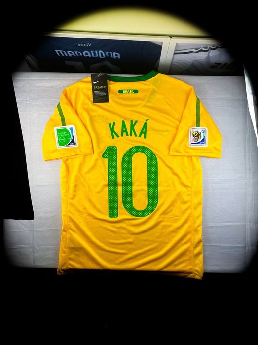 (L) KAKÁ 10 BRAZIL WORLD CUP 2010 Brazylia Nike Nowa Żołta Domowa Piłkarska Koszulka Sportowa T-shirt Kolekcjonerska na co Dzień Jersey