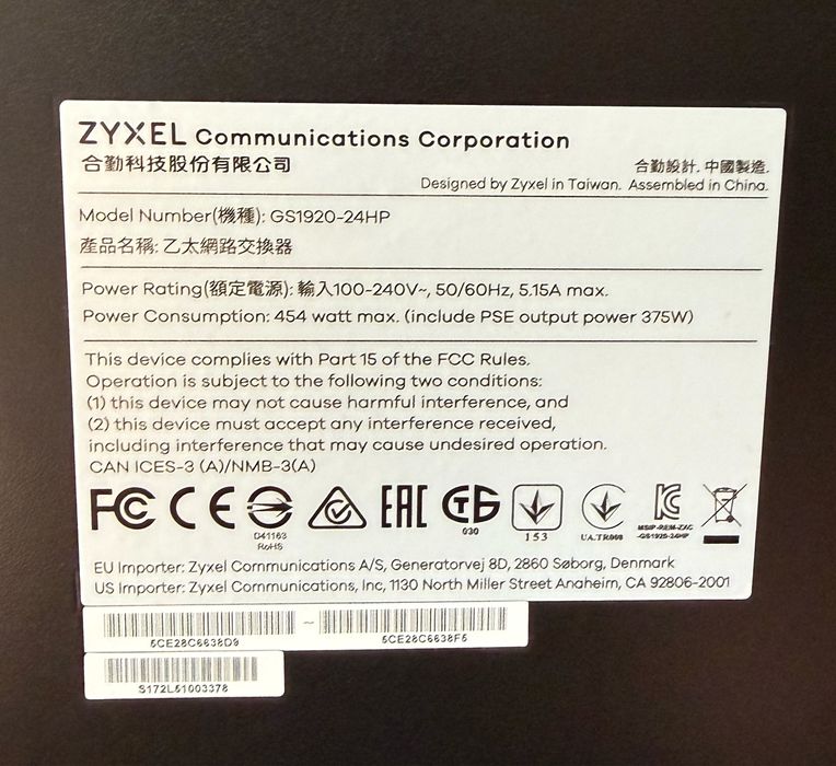 Rack Switch Zyxel GS1920-24HP POE+ 1000x28 port managed