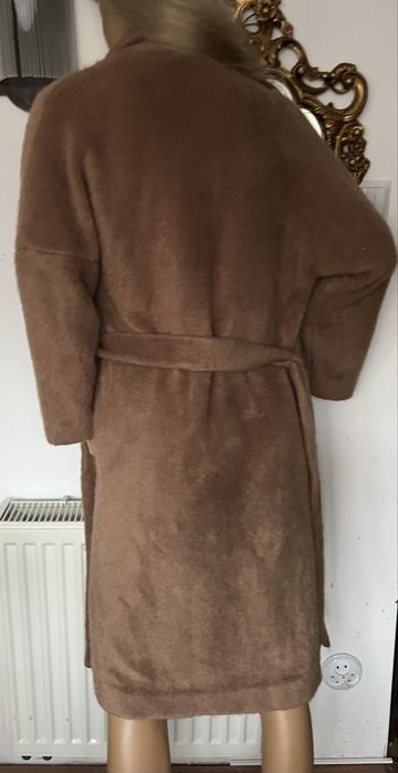 Zara płaszcz karmelowy brązowy długi S capucino oversize wiązany