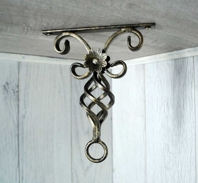 Wieszak Hak Uchwyt sufitowy kuty na doniczkę - Złota Patyna (W13)