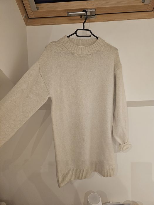 H&M Sweter damski, długi, kolor creme, rozmiar XS, loose fit