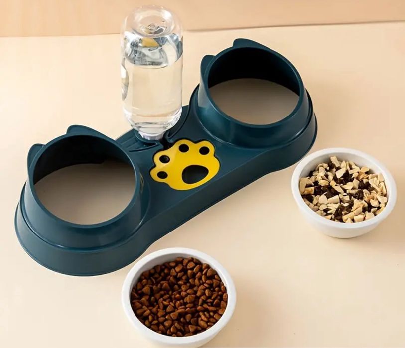 Миска котів та собак подвійна, з автоматичною поїлкою