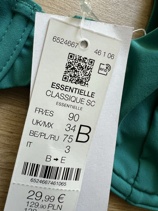 Zielony, biustonosz, stanik, góra, kostium kąpielowy bikini Etam, 75B