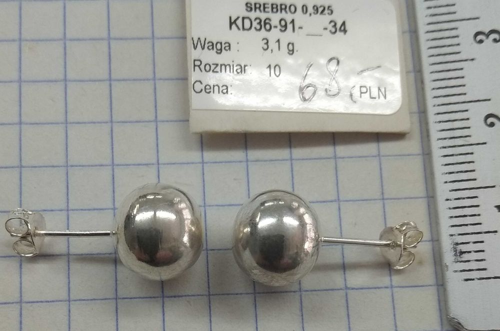 Kolczyki Kulki 10mm czyli 1cm Średnica Srebro 925 NOWE