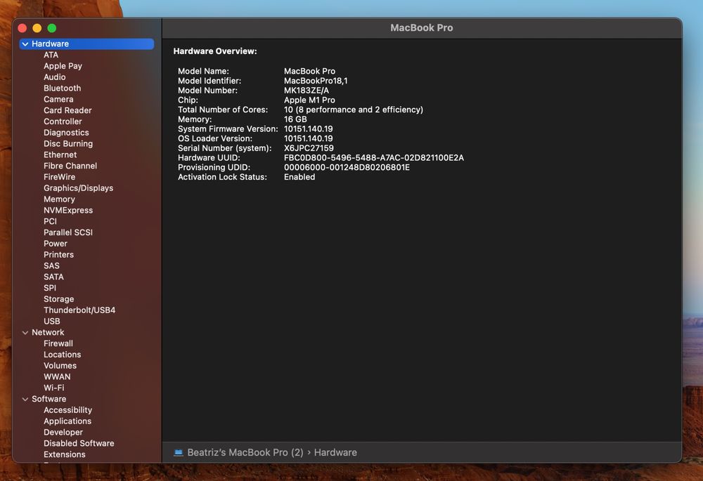 M1 Macbook Pro 16” 16GB RAM 512GB Disco