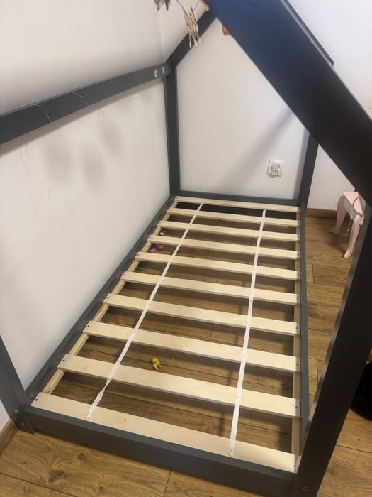 2x Łóżko Dziecięce DOMEK 160x70 | Grafitowe | Styl Skandynawski