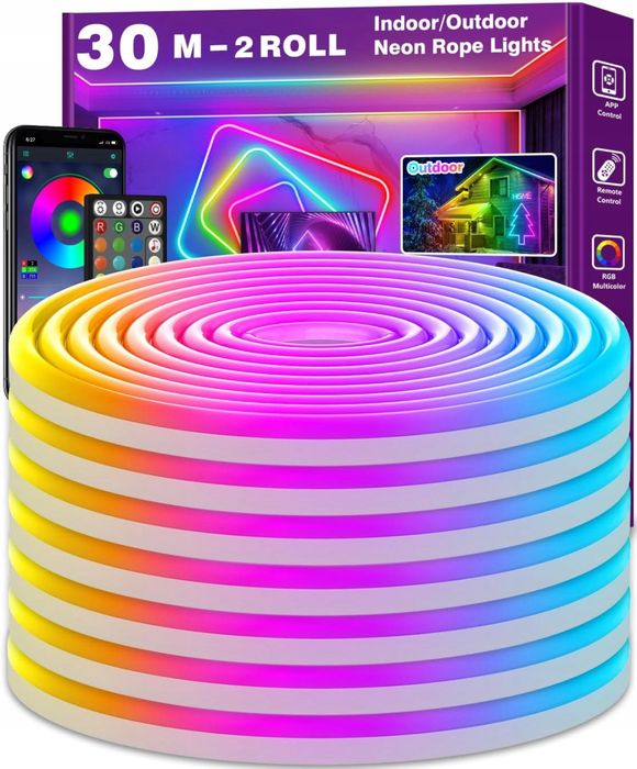 Taśma LED RGB AILBTON 30 m sterowanie aplikacją i pilotem 30 W